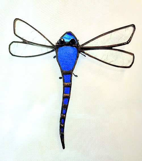 blue dragonfly in stained glass