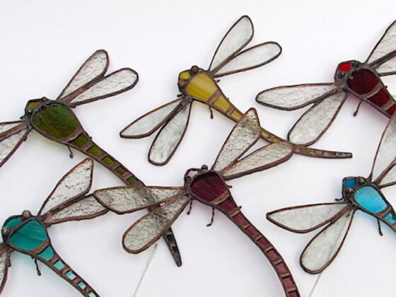 stained glass dragonflies